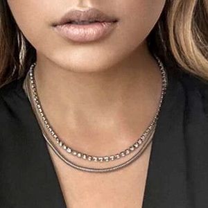 Silver Rhinestone Layered Necklace